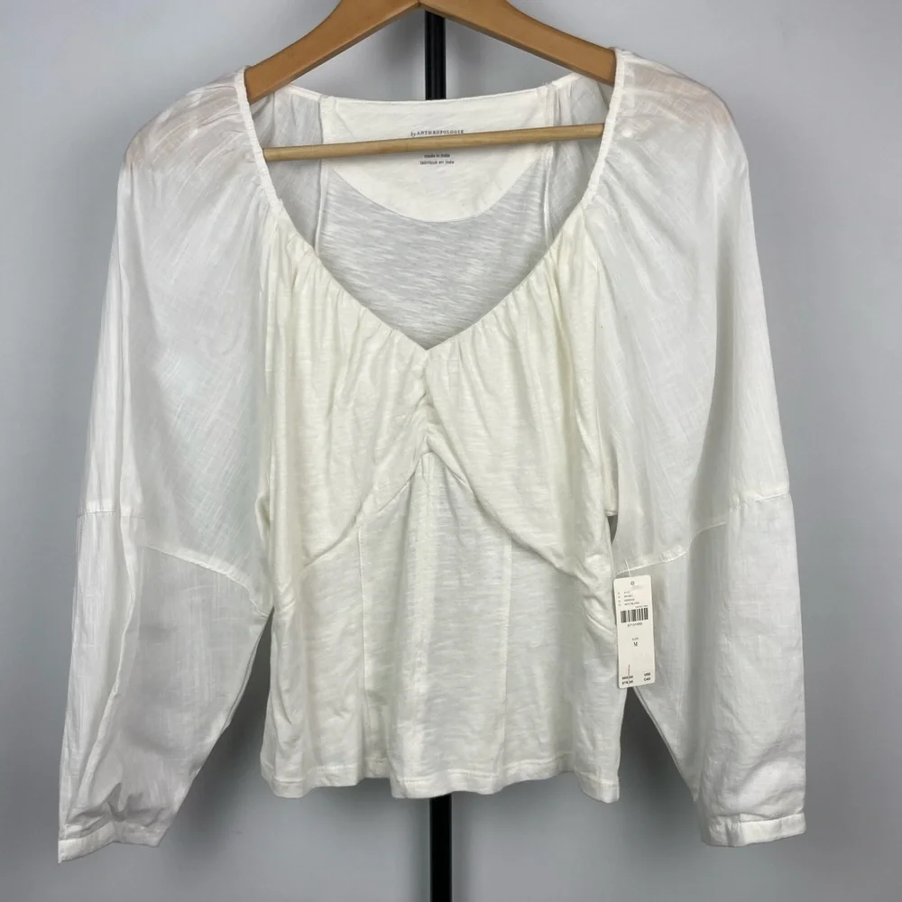 Anthropologie Ivory White Long Puff Sleeve‎ Multimedia Romantic Blouse